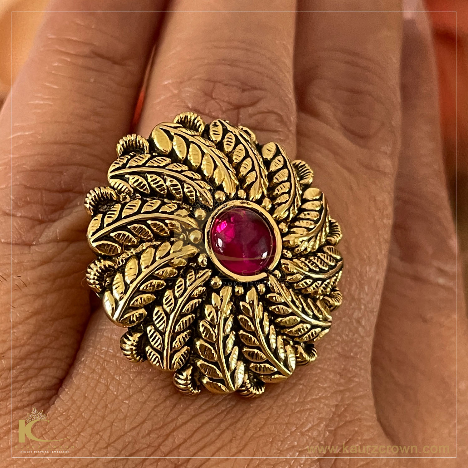 Wajiha Traditional Antique Gold Plated Finger Ring , kaurz crown jewellery , onlne jewellery store , finger ring