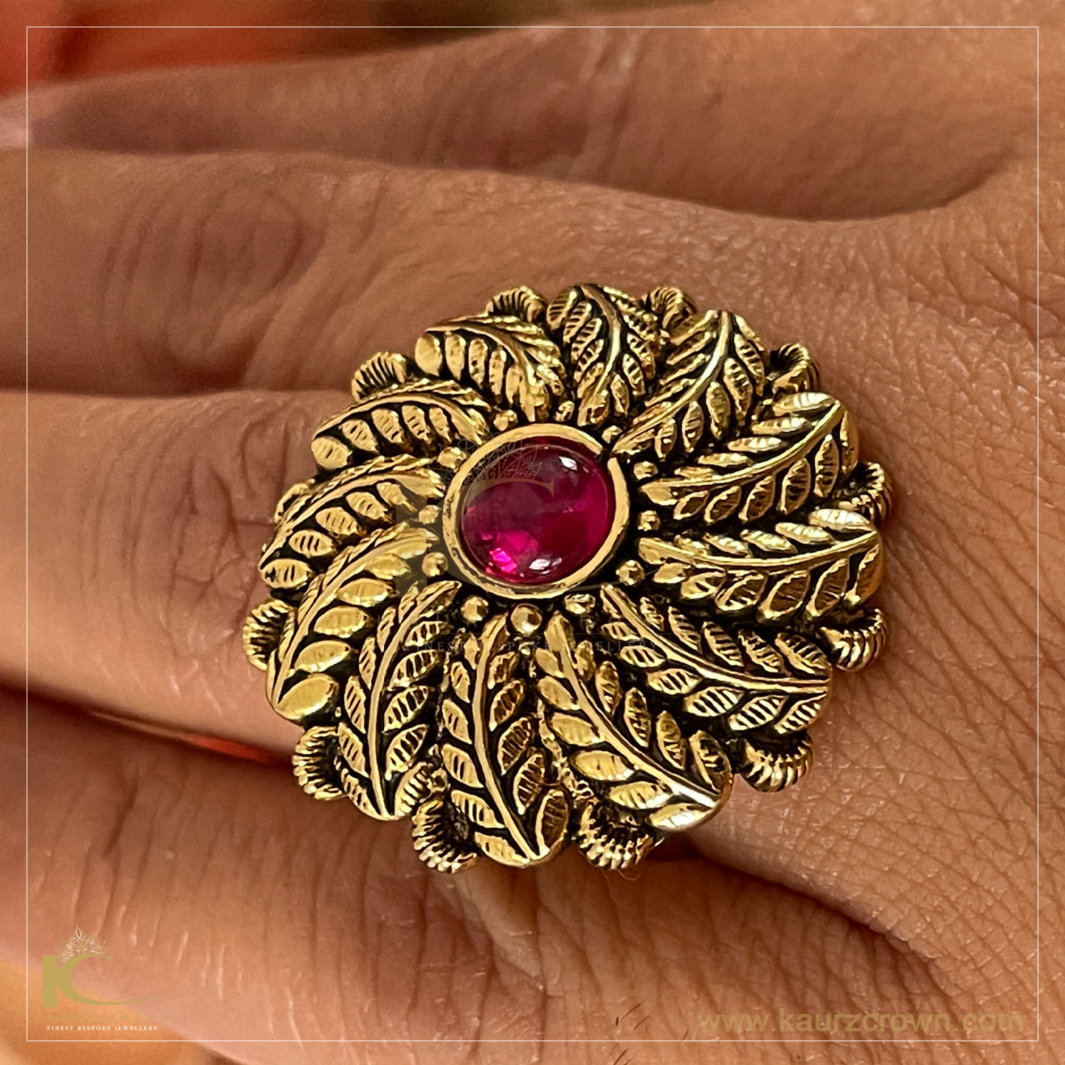 Wajiha Traditional Antique Gold Plated Finger Ring , kaurz crown jewellery , onlne jewellery store , finger ring