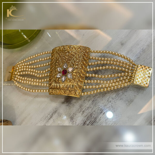 Haseen Traditional Antique Gold Plated Baahi (Bracelet) , kaurz crown jewellery , online jewellery store , punjabi jewellery store , white kundan , gold plated