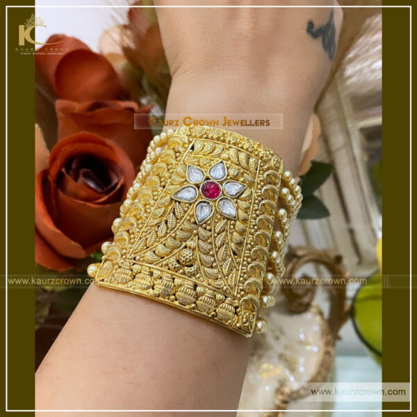 Haseen Traditional Antique Gold Plated Baahi (Bracelet) , kaurz crown jewellery , online jewellery store , punjabi jewellery store , white kundan , gold plated