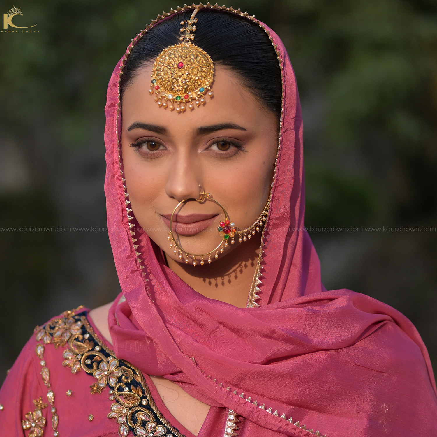 Mehram Silver Base Gold Plated Navratan Tikka & Earrings